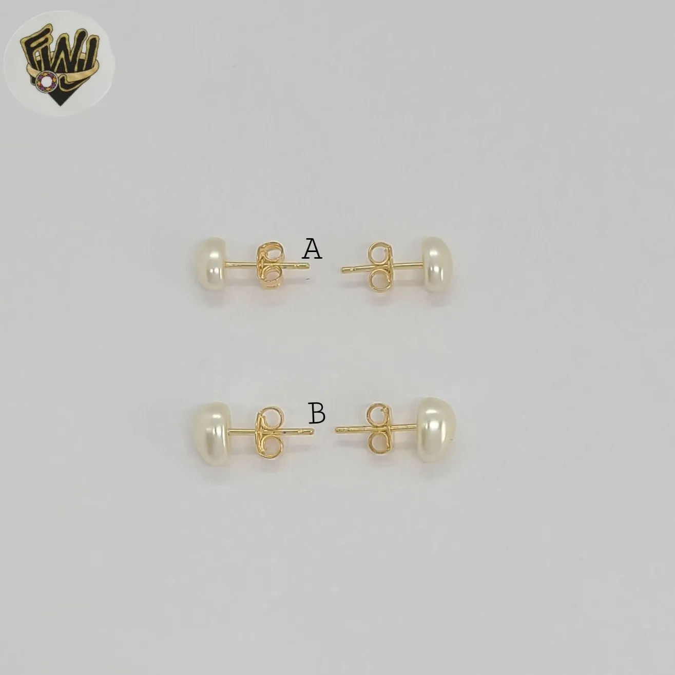 (1-1020-2) Gold Laminate - Pearl Stud Earrings - BGF