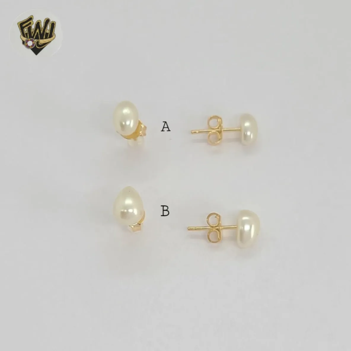 (1-1020-2) Gold Laminate - Pearl Stud Earrings - BGF