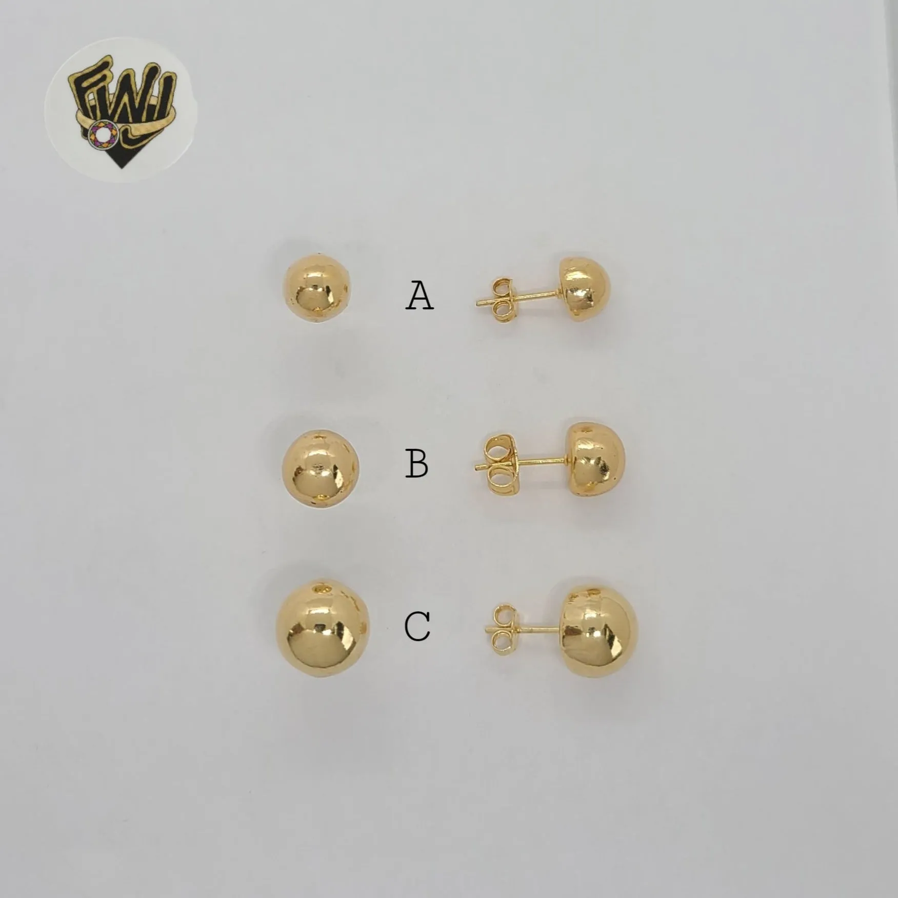 (1-1072) Gold Laminate - Half Ball Stud Earrings - BGF