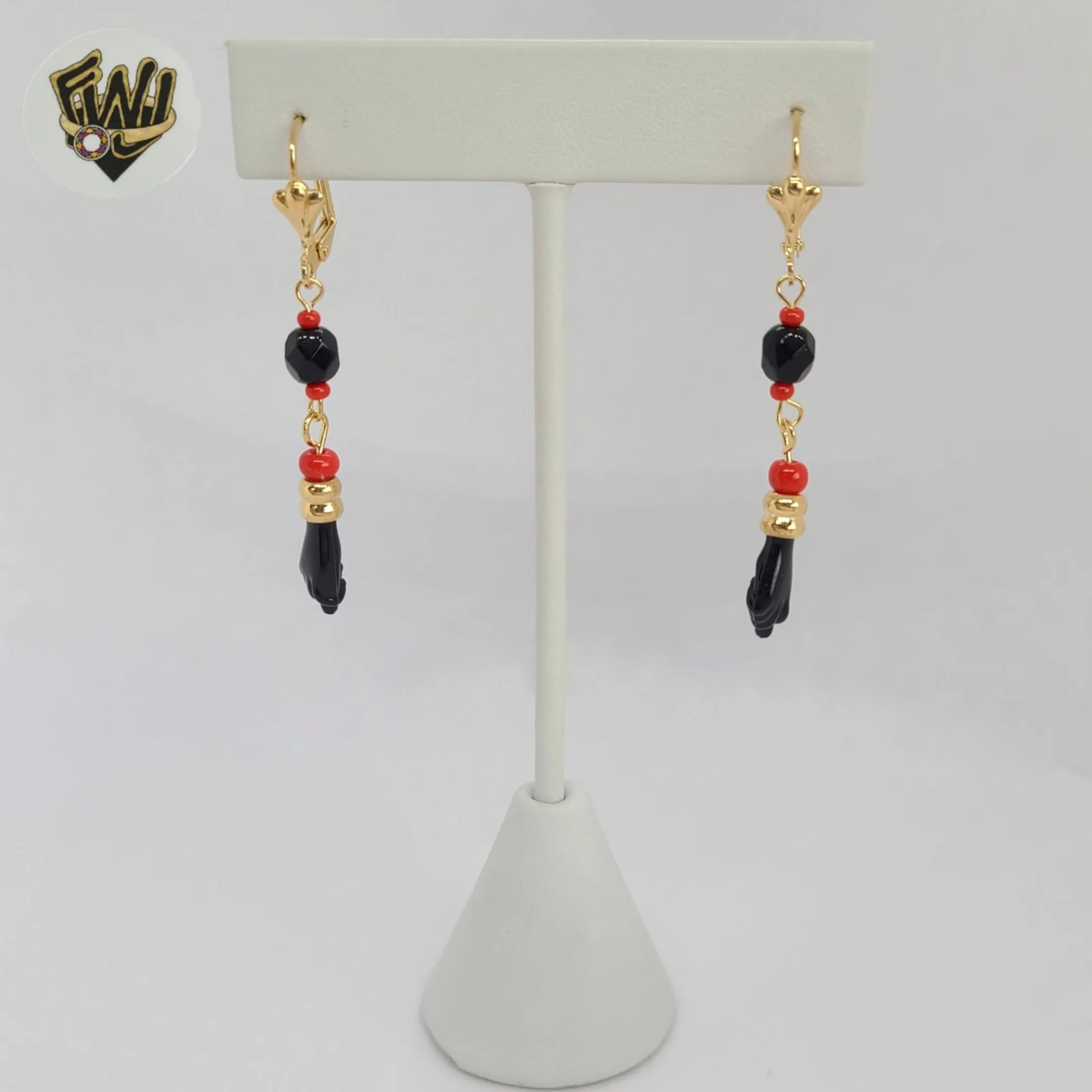 (1-1203-2) Gold Laminate - Azabache Dangle Earrings - BGF