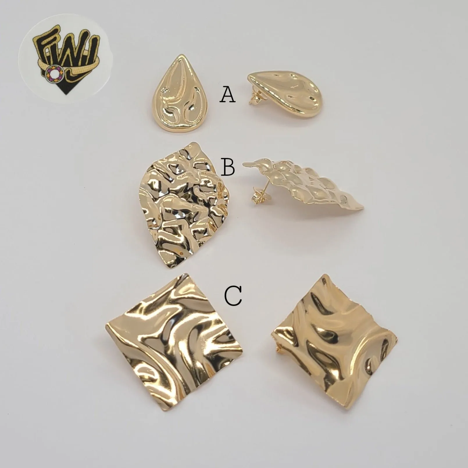 (1-1218-3) Gold Laminate - Wavy Stud Earrings - BGF