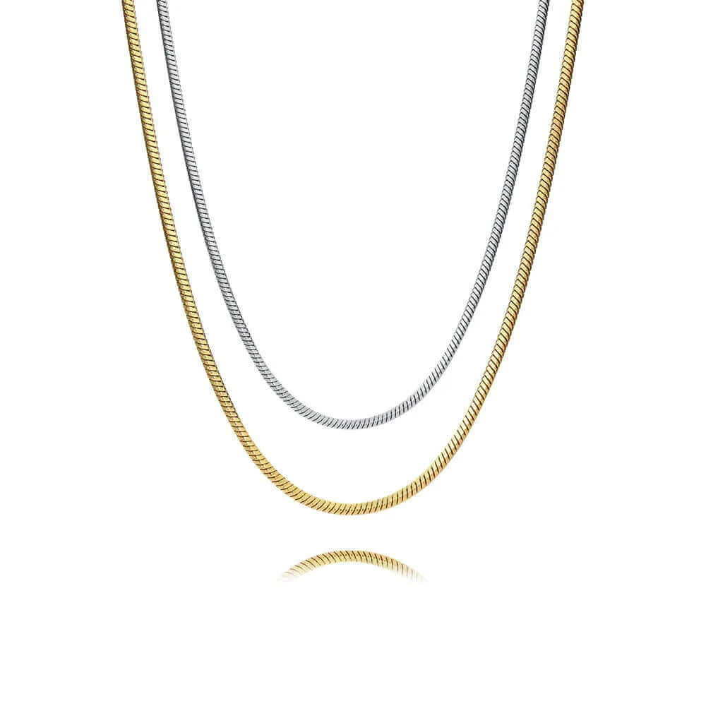 18K Gold Plated No-tarnish Medical Grade Titanium Collarbone Snake Multi Layer Chain Necklace