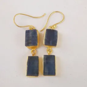 18K Yellow Gold Plated Natural Blue Kyanite Gemstone Earrings