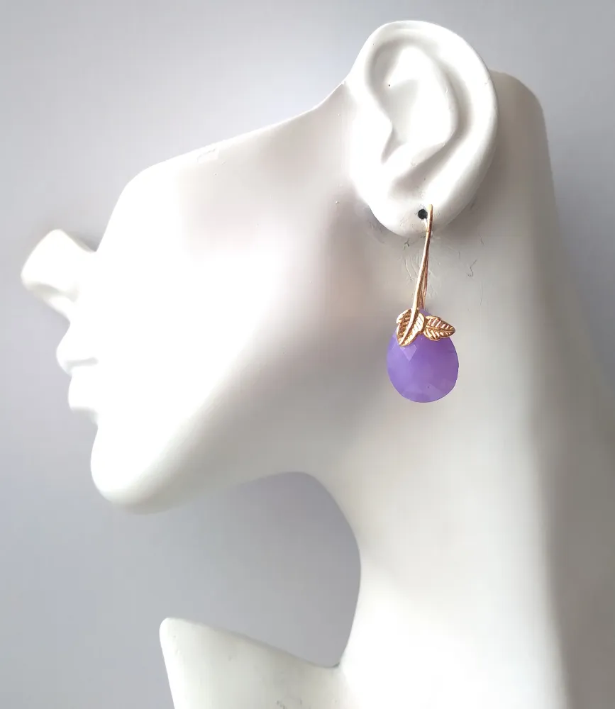 2 Leaf Lavender Jade Single Gem Drop Earrings