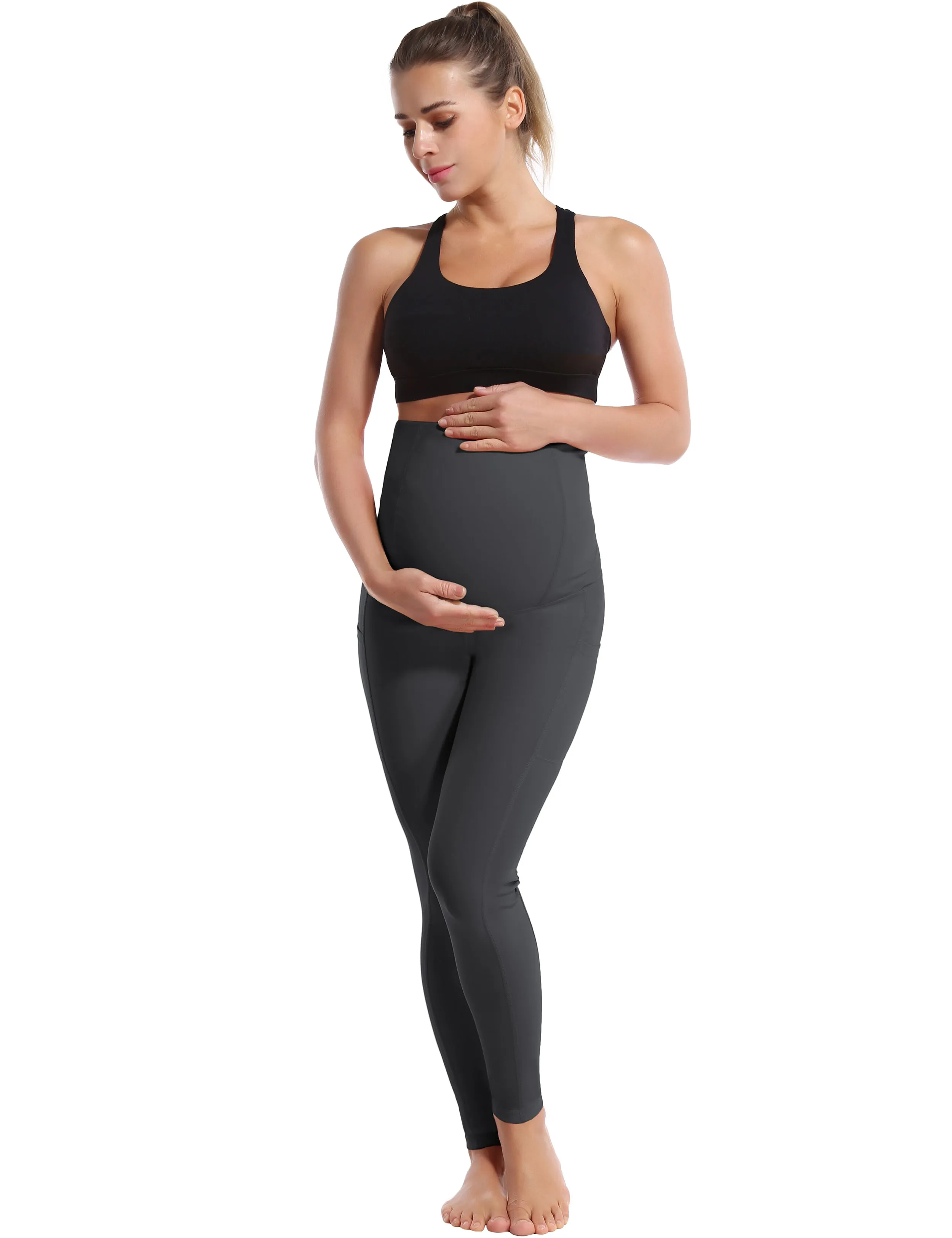 26" Side Pockets Maternity Yoga Pants shadowcharcoal