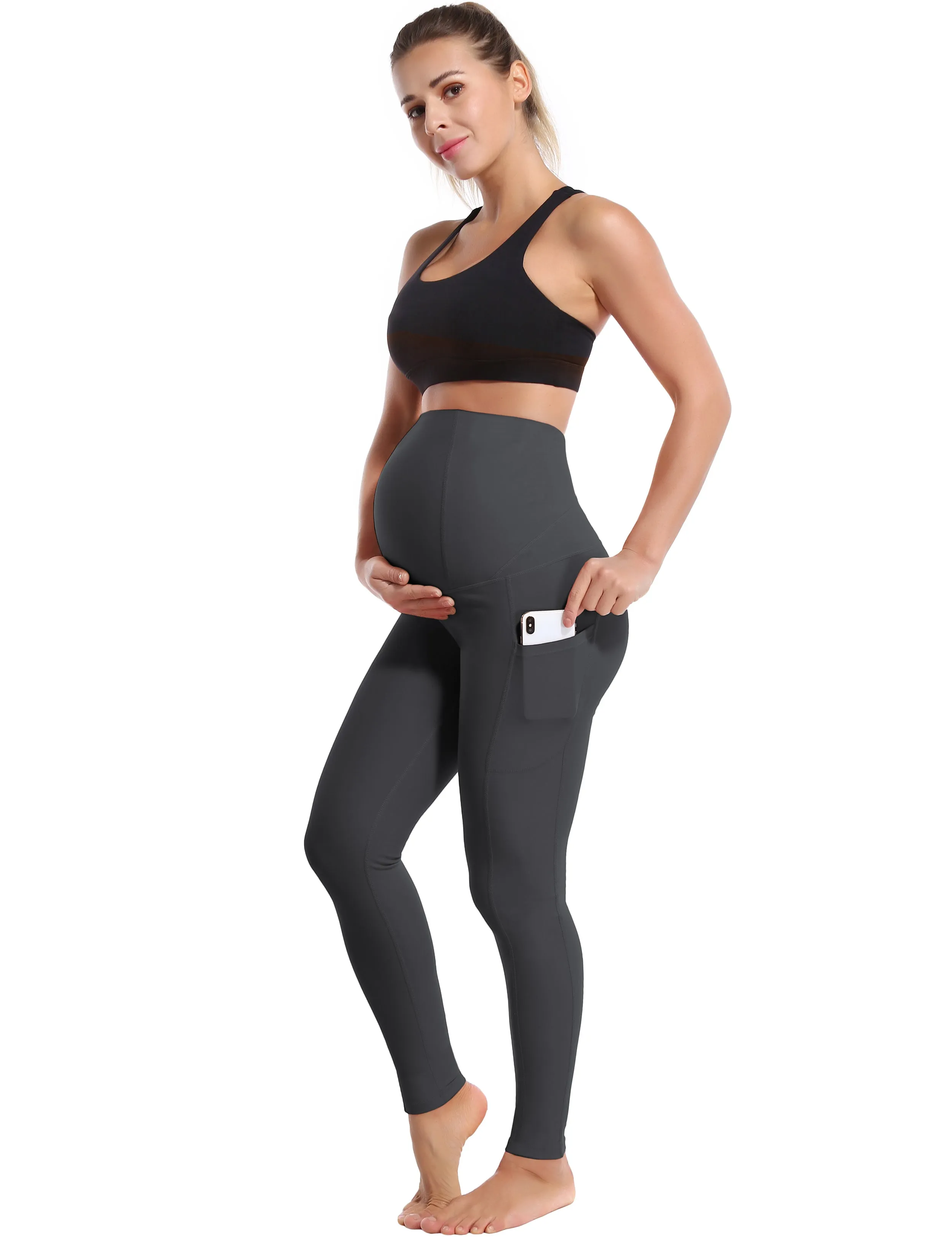 26" Side Pockets Maternity Yoga Pants shadowcharcoal