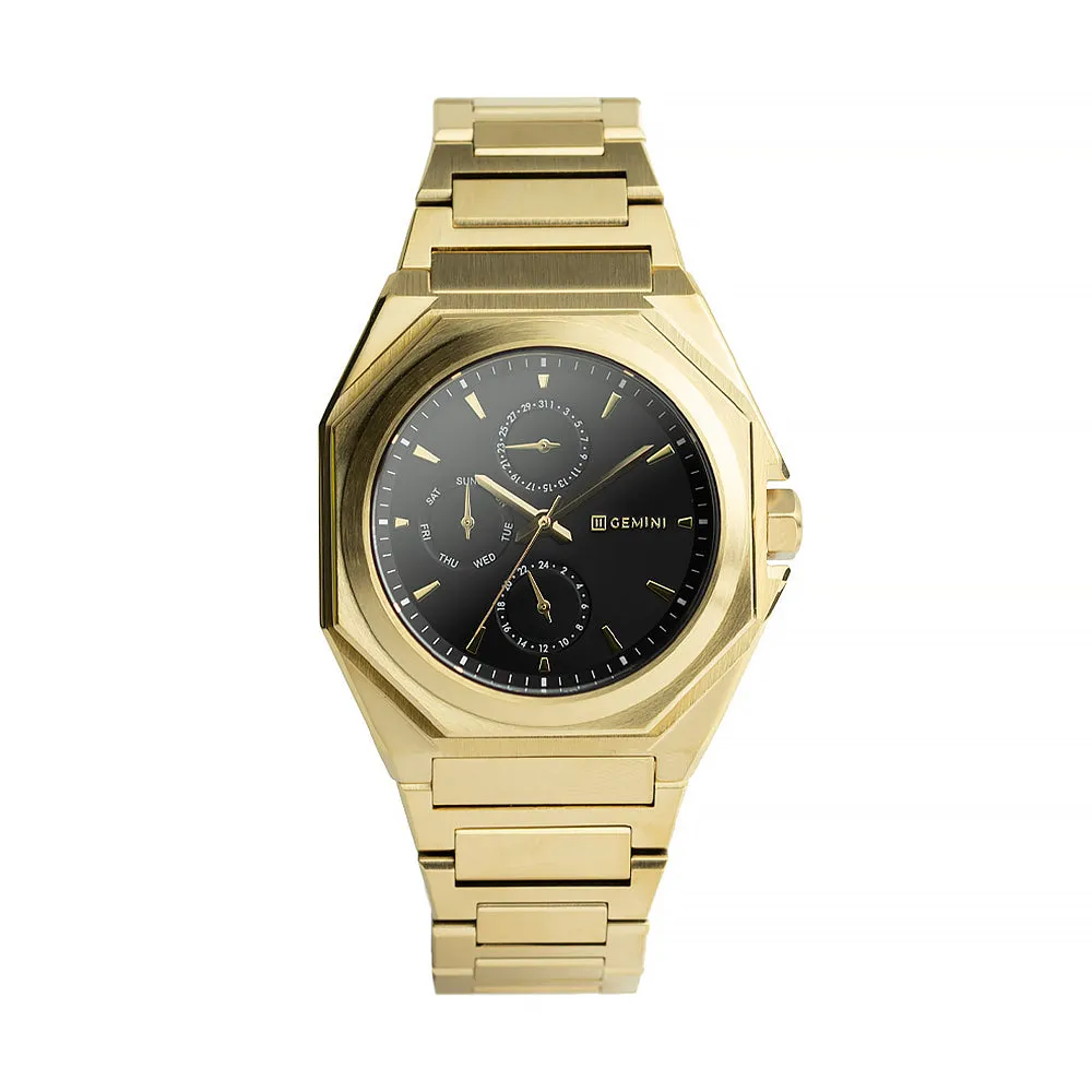 42mm full stainless steel watch with golden finish