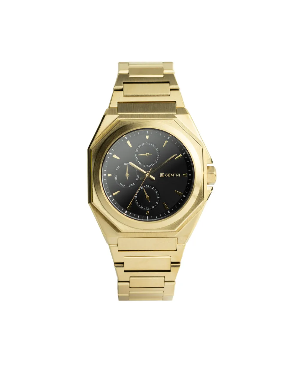 42mm full stainless steel watch with golden finish