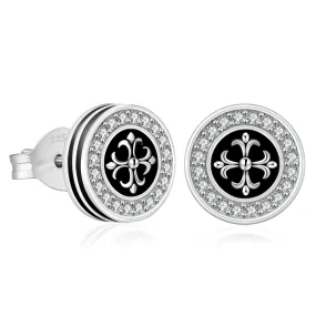 9mm Cross Fleur de lis Iced Diamond CZ Stud Earrings for Men