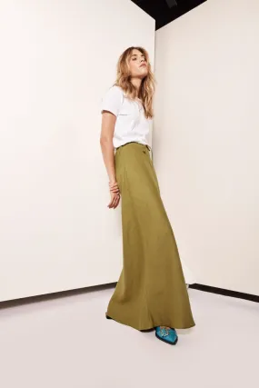 Aki Linen Maxi Skirt Olive