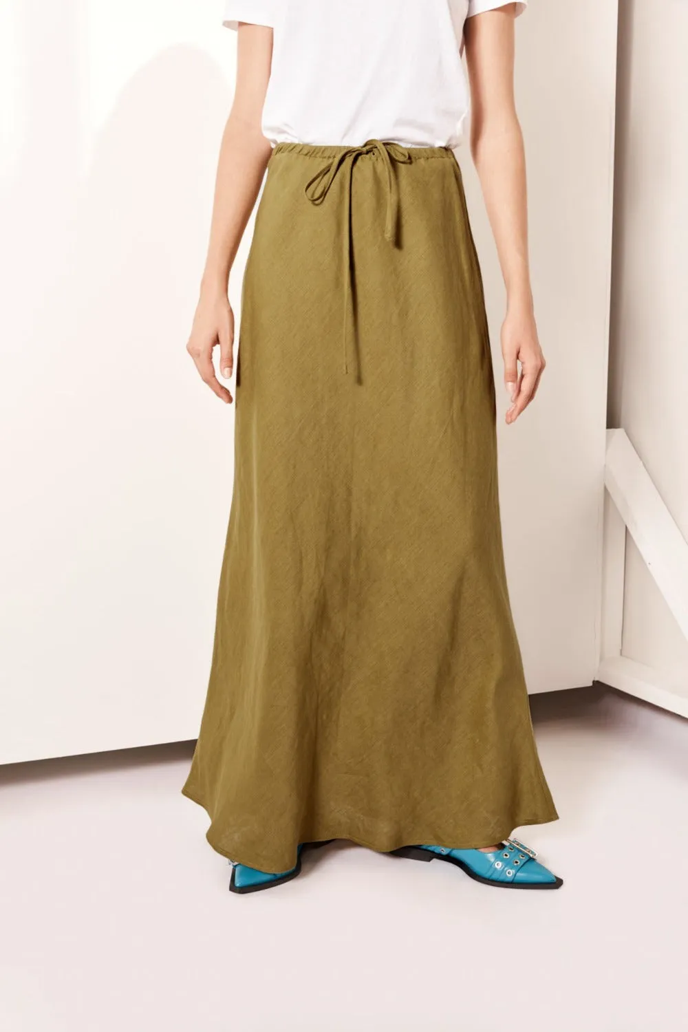 Aki Linen Maxi Skirt Olive