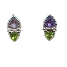 Amethyst Peridot Stud Earrings multi stone