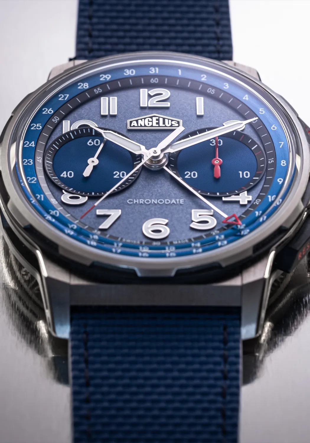 Angelus Chronodate Titanium Blue Strap | LE25