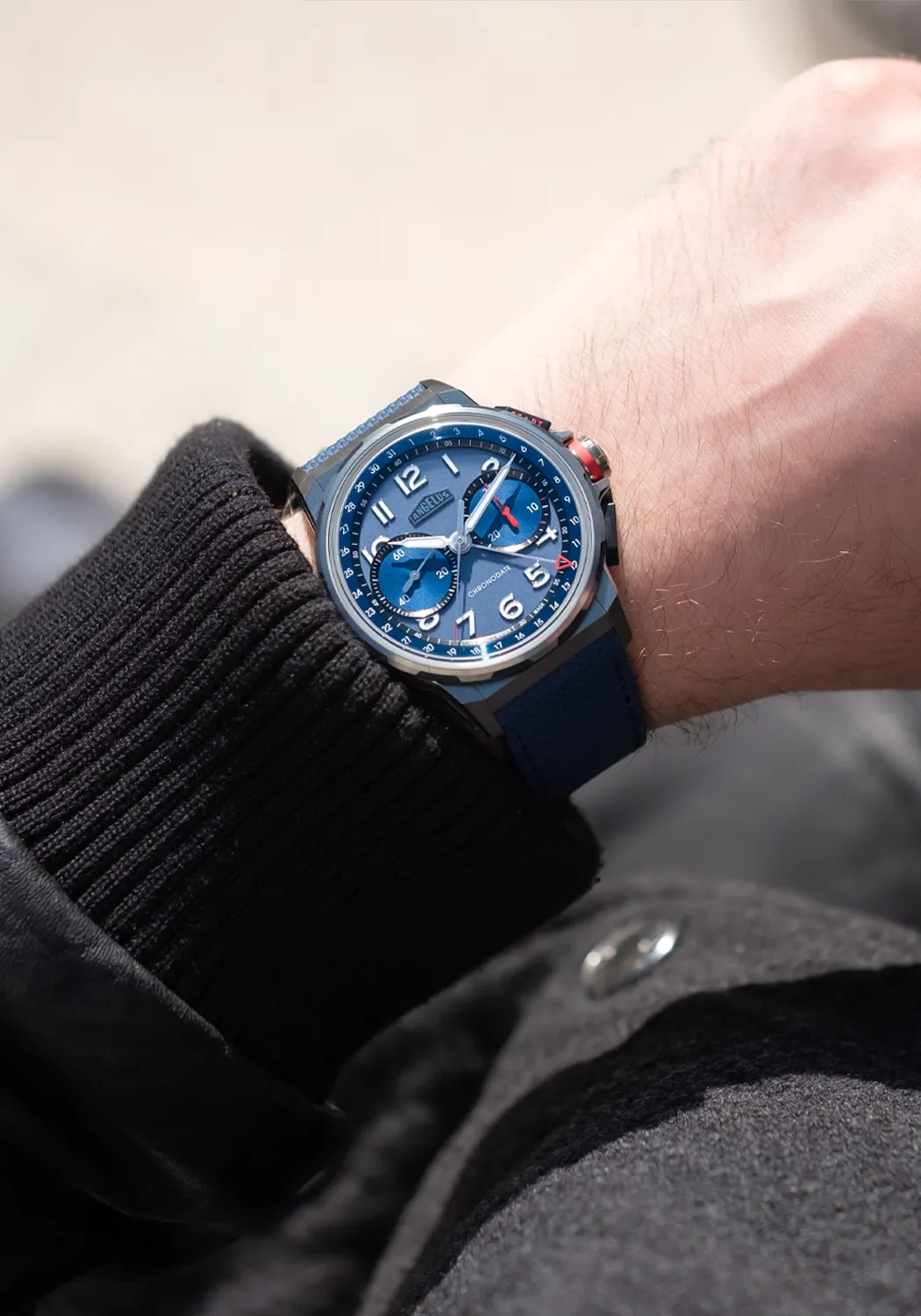 Angelus Chronodate Titanium Blue Strap | LE25