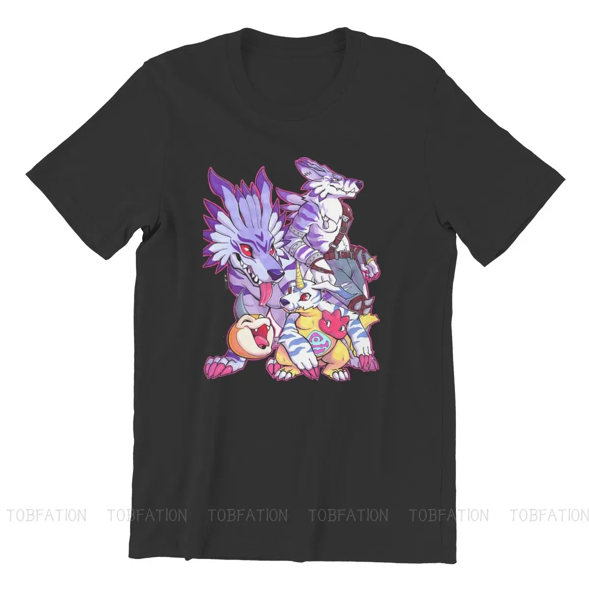 Anime Digimon Adventure Digital Monster Squeedge Oversized Cotton Men's Summer T-Shirt Harajuku Round Neck Tee Shirt