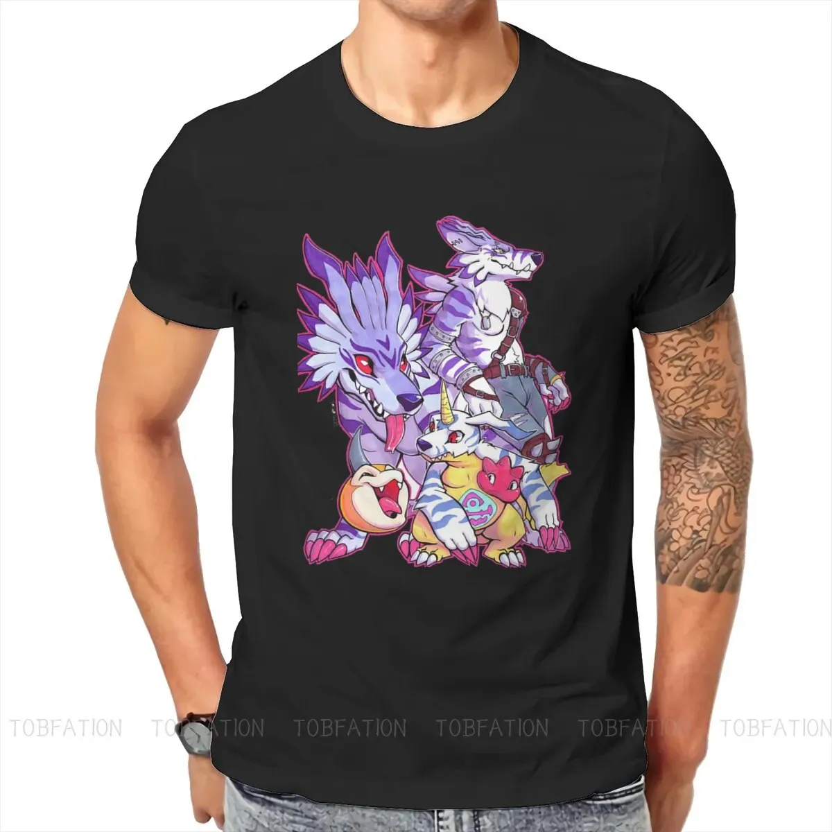 Anime Digimon Adventure Digital Monster Squeedge Oversized Cotton Men's Summer T-Shirt Harajuku Round Neck Tee Shirt