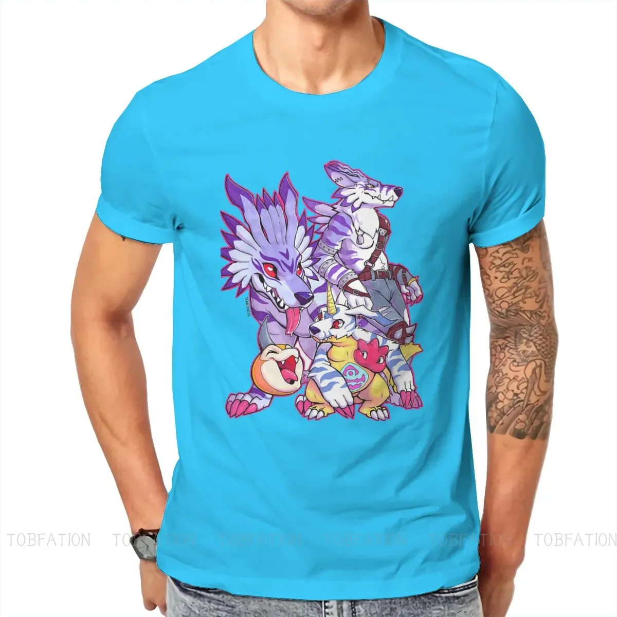 Anime Digimon Adventure Digital Monster Squeedge Oversized Cotton Men's Summer T-Shirt Harajuku Round Neck Tee Shirt