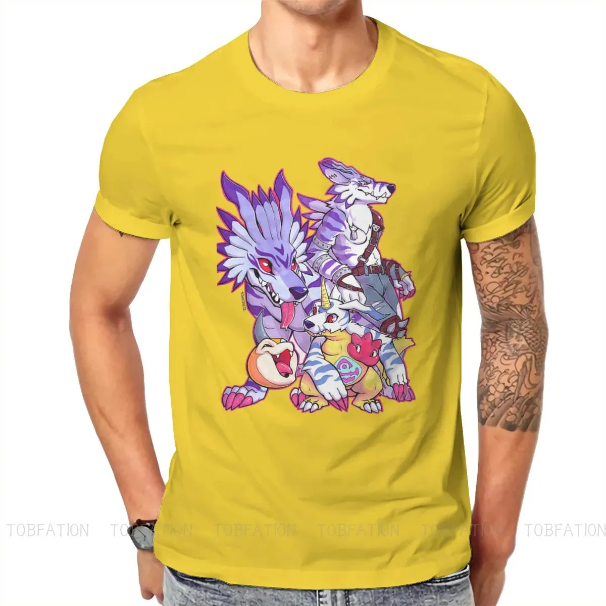 Anime Digimon Adventure Digital Monster Squeedge Oversized Cotton Men's Summer T-Shirt Harajuku Round Neck Tee Shirt