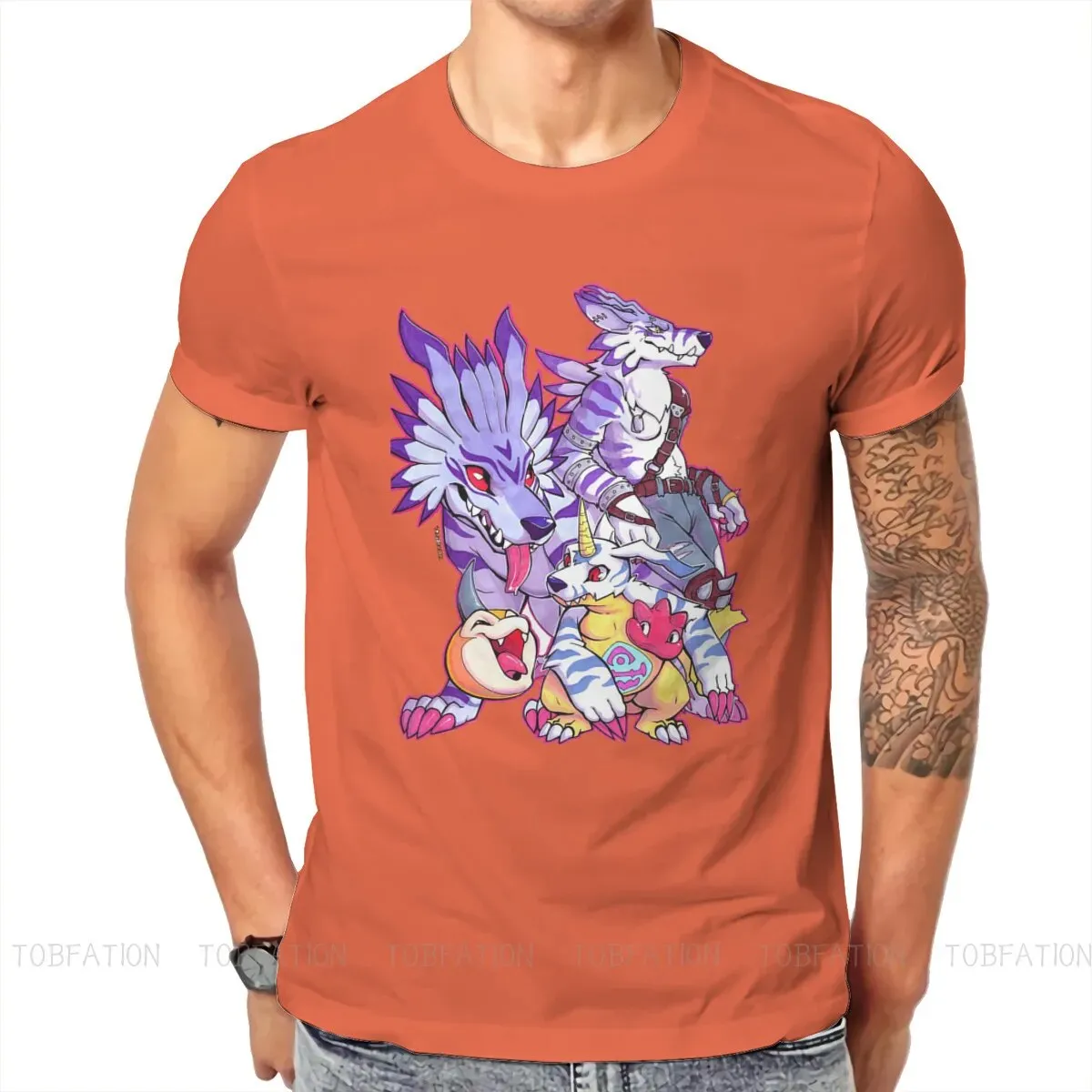 Anime Digimon Adventure Digital Monster Squeedge Oversized Cotton Men's Summer T-Shirt Harajuku Round Neck Tee Shirt