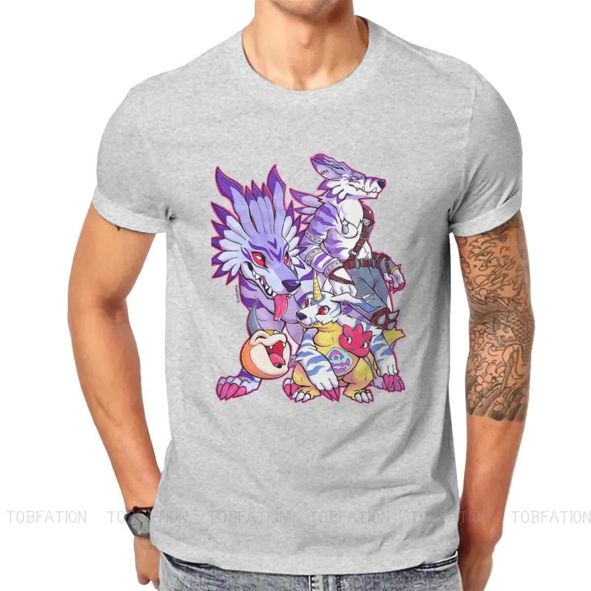 Anime Digimon Adventure Digital Monster Squeedge Oversized Cotton Men's Summer T-Shirt Harajuku Round Neck Tee Shirt