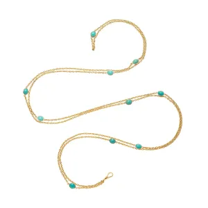 Art Deco 14k Turquoise Link Long Guard Chain Necklace 58.5"