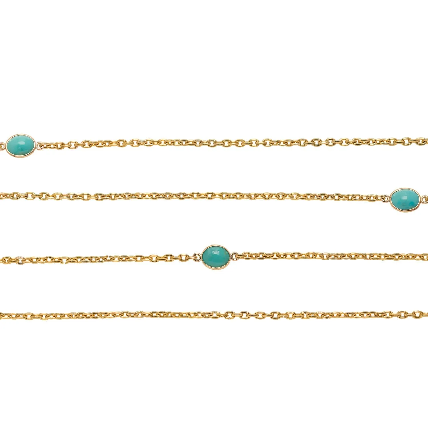 Art Deco 14k Turquoise Link Long Guard Chain Necklace 58.5"