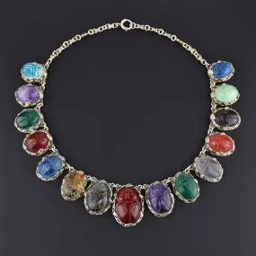 Arts & Crafts Scarab Gemstone Necklace, Amethyst Citrine Lapis