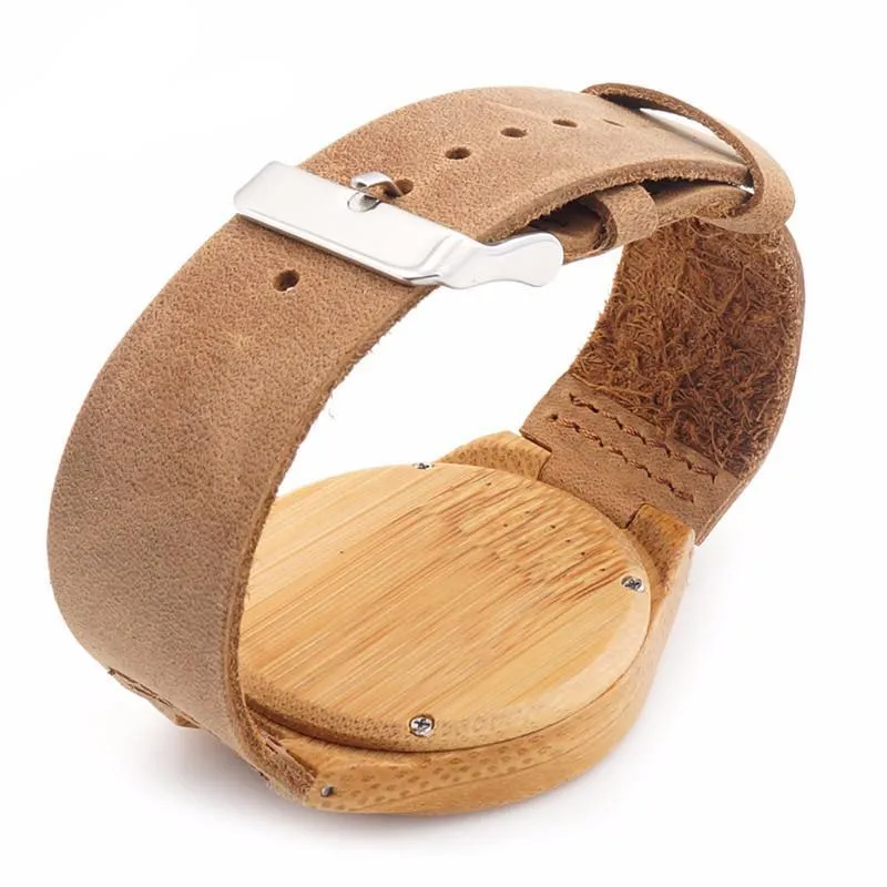 Bamboo Watches for Men and Women With Genuine Cowhide Leather Band