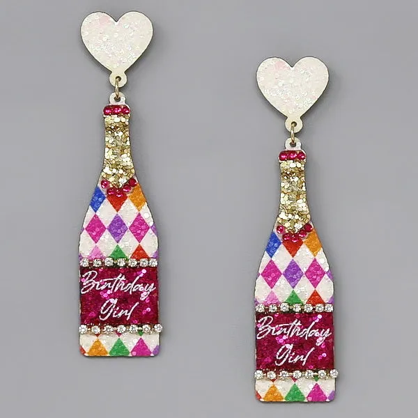 Birthday Girl Bottle Glitter Earrings