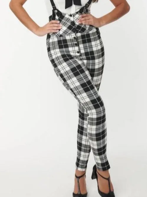 Black and White Plaid Moorehead Skinny Suspender Pants