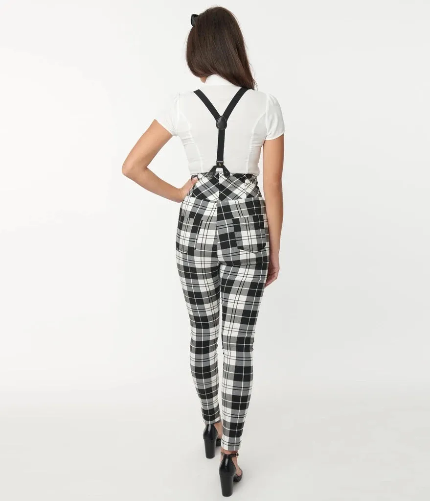 Black and White Plaid Moorehead Skinny Suspender Pants