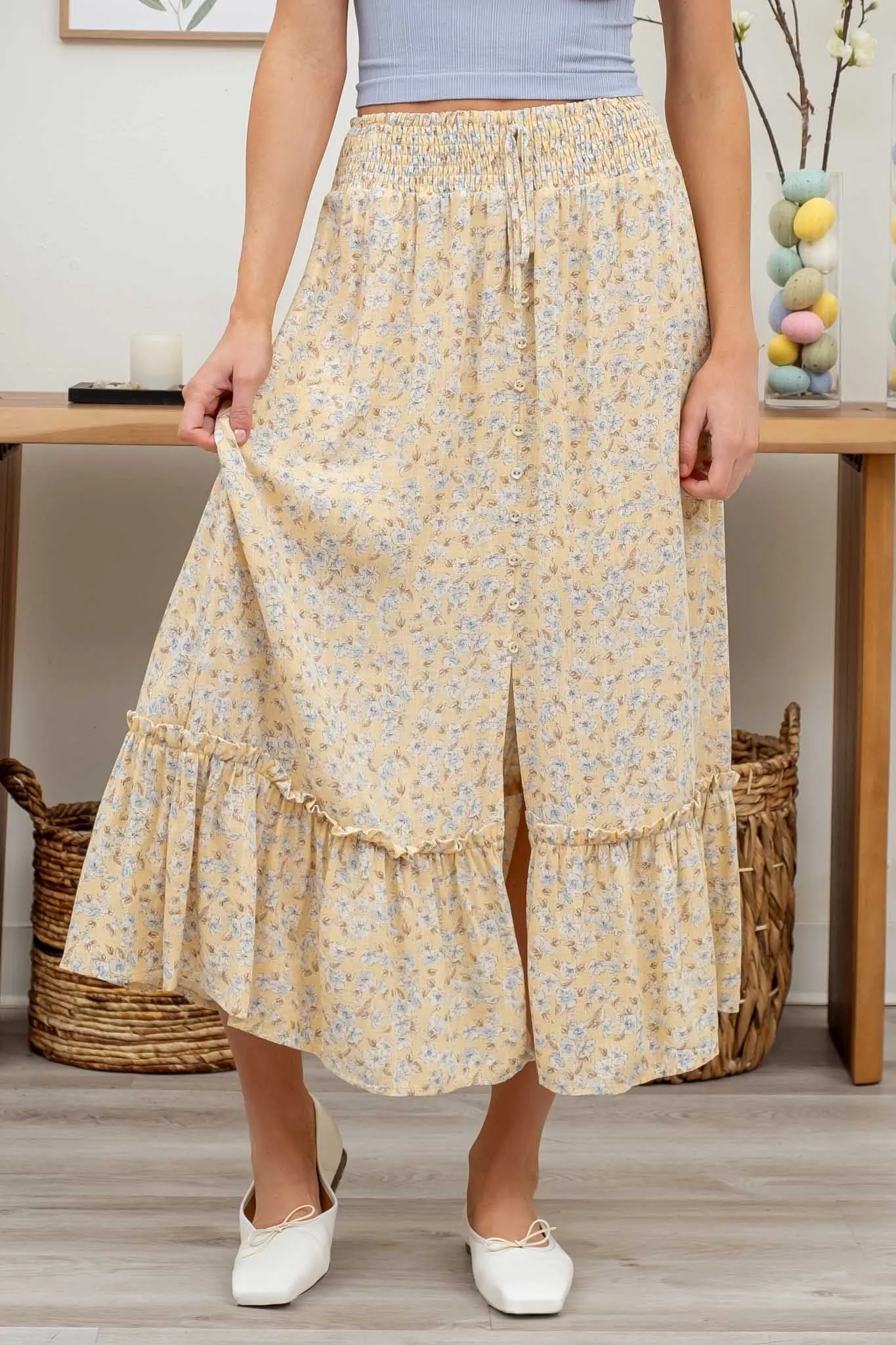 Blessed Life Floral Front Slit Midi Skirt