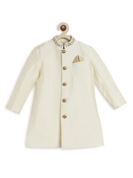 Boy Silk Sherwani-Cream