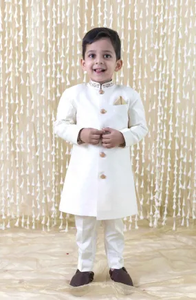 Boy Silk Sherwani-Cream