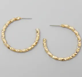 Brass Textured Metal Hoop Earrings