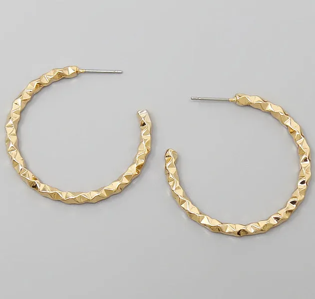 Brass Textured Metal Hoop Earrings