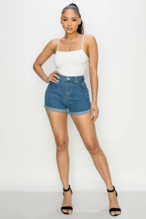 Bring High Waist Rolled Hem Denim Shorts