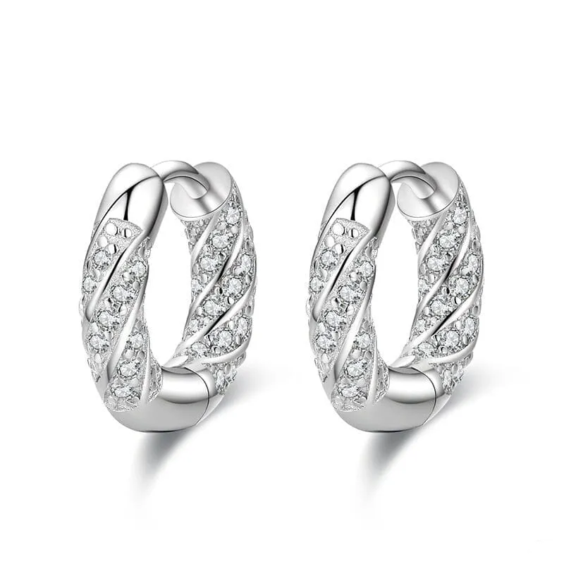 Classic Diamond Luxury 925 Sterling Silver Hoop Earrings