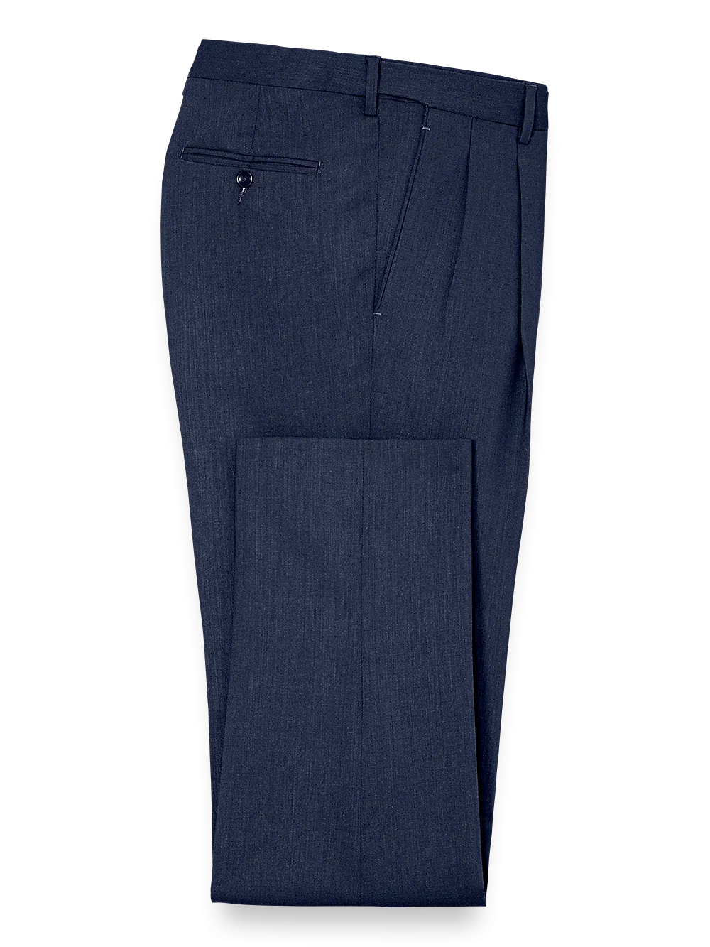 Classic Fit Essential Wool Pleated Suit Pants - Navy