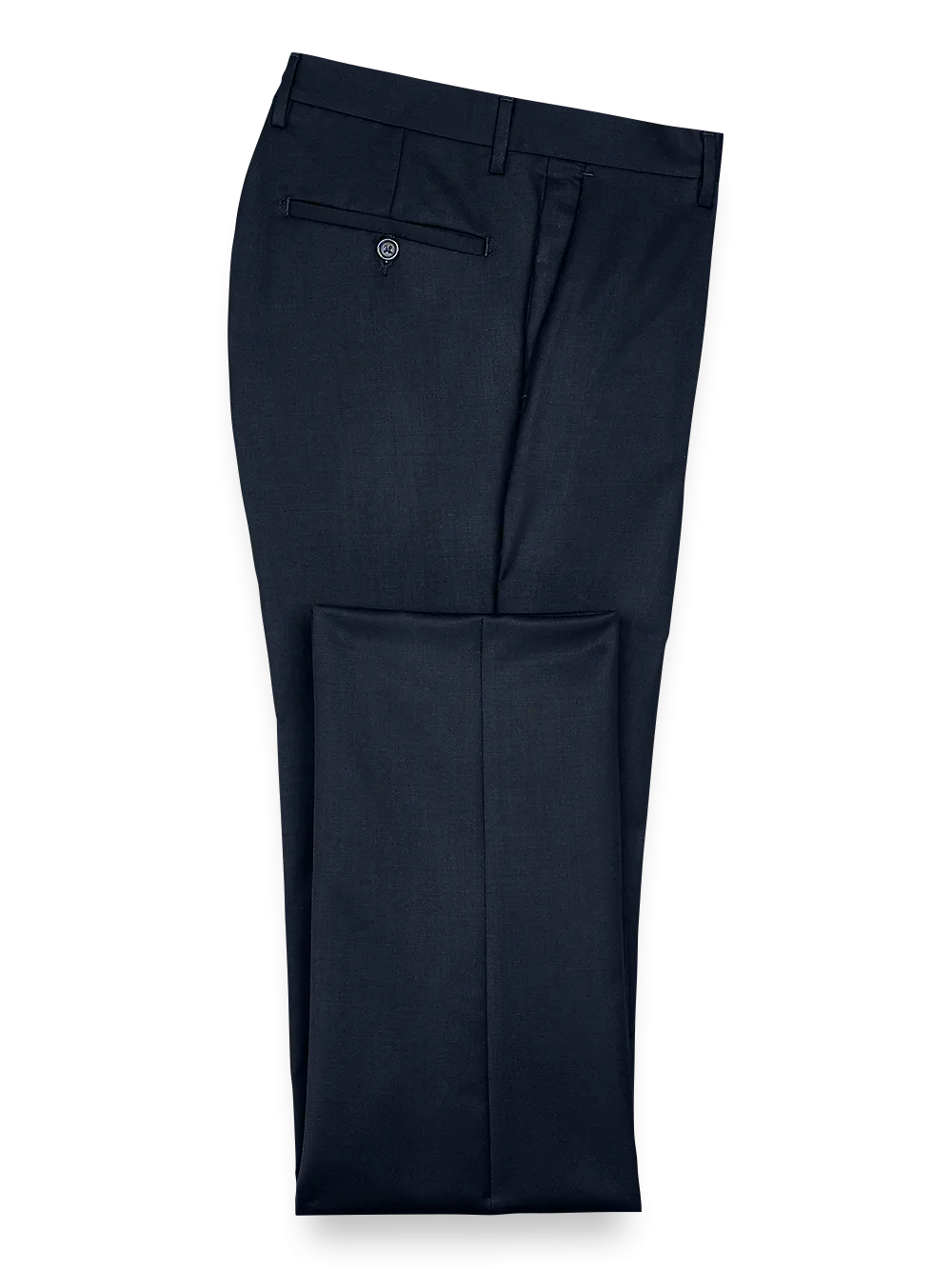 Classic Fit Wool Gabardine Flat Front Pants - Navy