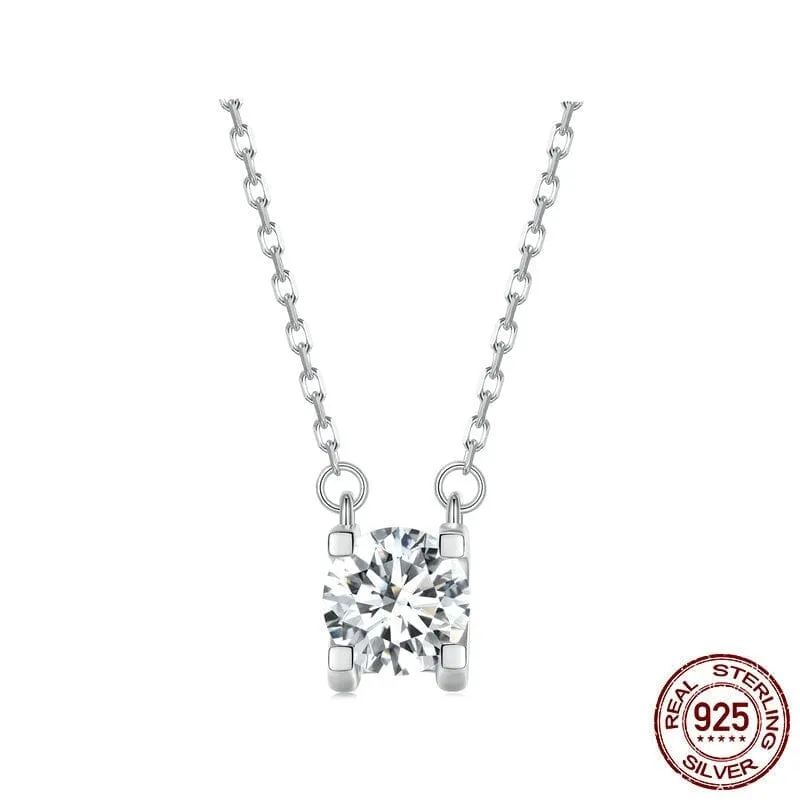 Classic Round Moissanite Pendant 925 Sterling Silver Necklace