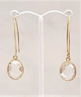 Clear Quartz Single Gem Drop V-hook Earrings