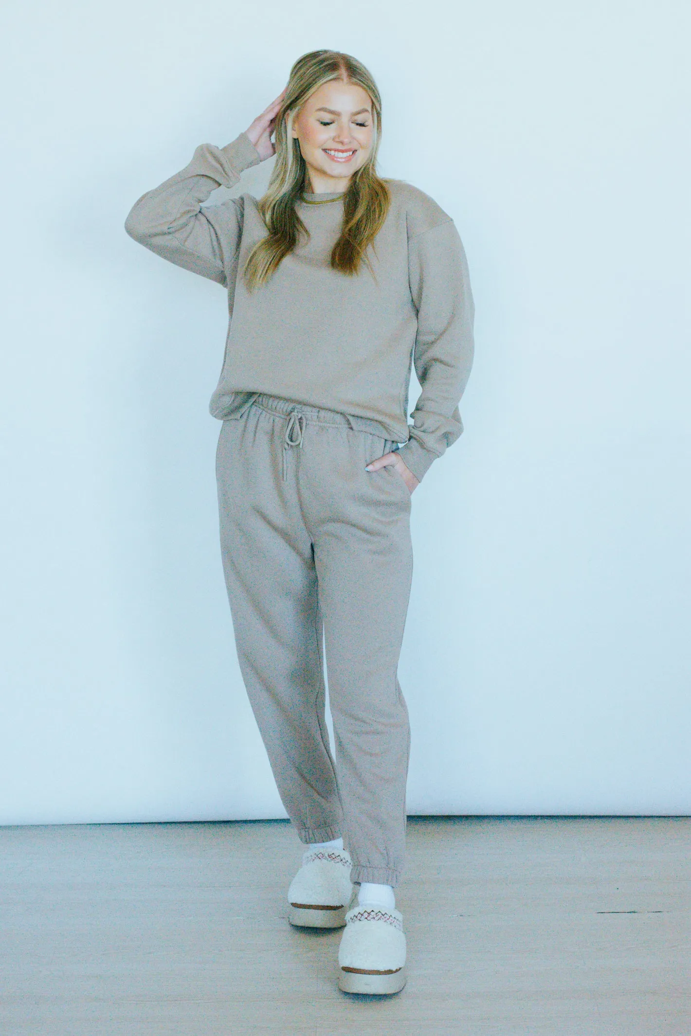 Cozy Plans Sand Fleece Sweatpant