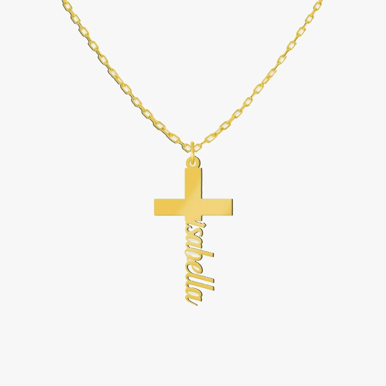 Cross Name Necklace | 14K Solid Gold