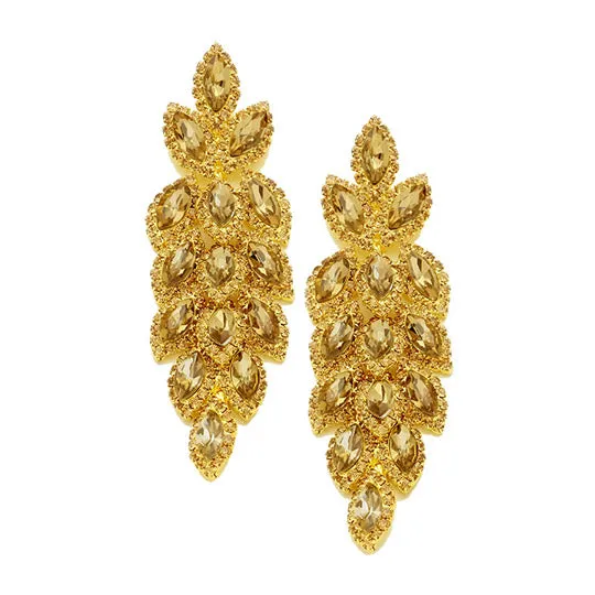 Crystal Stone Leaf Cluster Marquise Evening Earrings