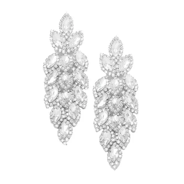 Crystal Stone Leaf Cluster Marquise Evening Earrings