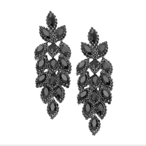 Crystal Stone Leaf Cluster Marquise Evening Earrings