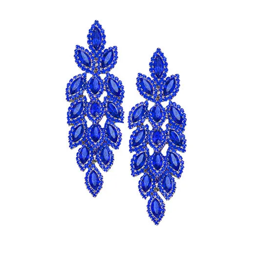 Crystal Stone Leaf Cluster Marquise Evening Earrings