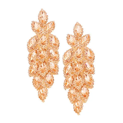 Crystal Stone Leaf Cluster Marquise Evening Earrings