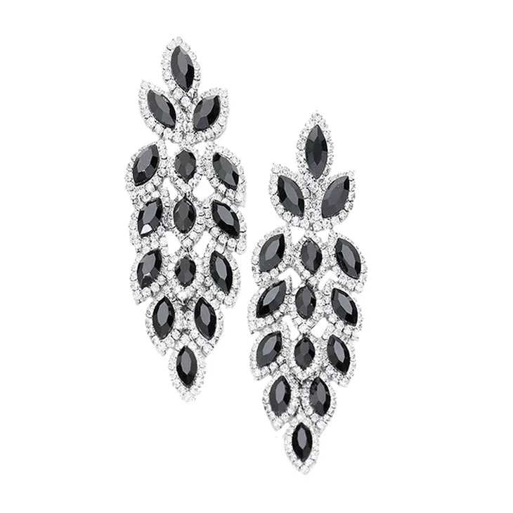 Crystal Stone Leaf Cluster Marquise Evening Earrings